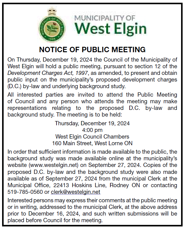 Development Charges Notice November 14 2024