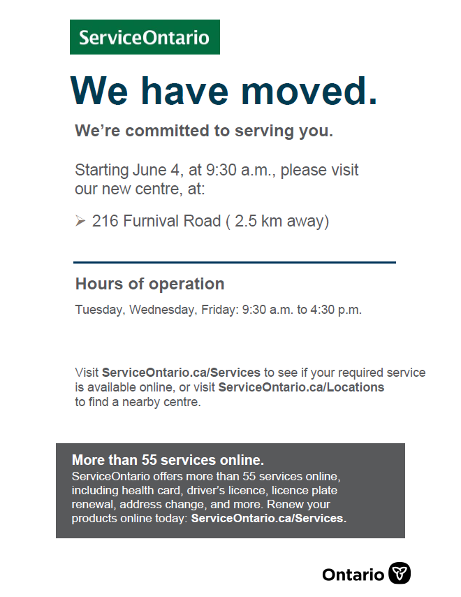 Service Ontario has Moved!